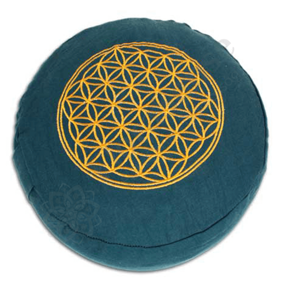 Meditációs párna - kerek - Élet virága szimbólummal - petrol-narancs Meditációs párna - kerek - Élet virága szimbólummal - petrol-narancs